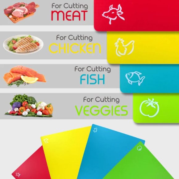 4 Piece Flexible Plastic Cutting Board Mats Set, Colored Mats - Picture 4 of 4